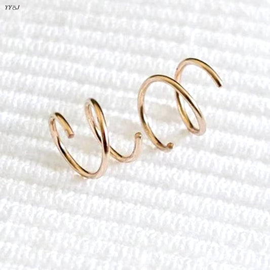 Faux Fake Double Spiral Hoop Earrings for Women Gold Plated Black Spinning Threader Earring Minimalist Jewelry Tarnish Free