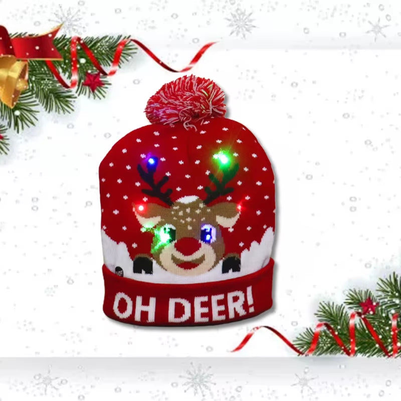 LED Christmas Hat Light up Knitted Colorful Lights Elk Ugly Hat Unisex Winter Sweater Beanie New Year Holiday Decor